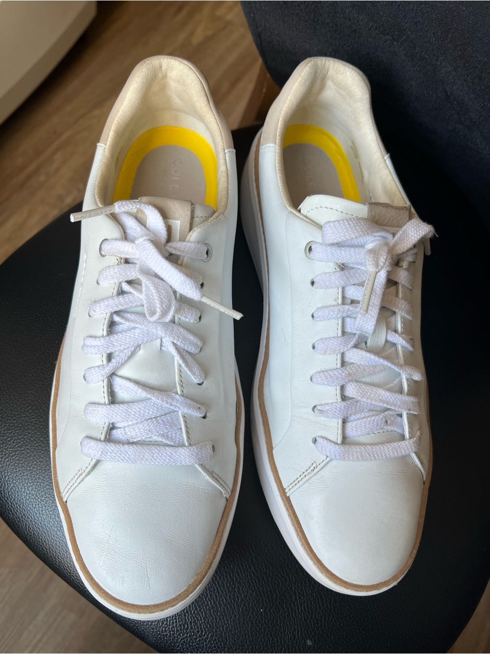 Cole Haan White Leather Sneakers with Tan Trim